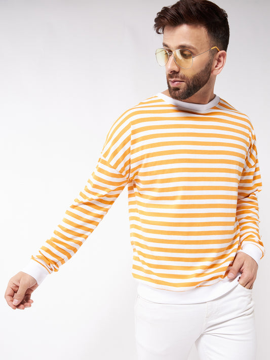 Cotton Blend Stripes Regular Fit Full Sleeves Men's Tshirt